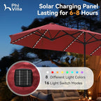 PHI VILLA 13ft Patio Umbrella with Solar-Powered 120 PCS LED Color-Changing Lights, Triple-Head Large Rectangle Umbrella Outdoor Patio for Table with Crank Lift,Dark Red(No Base)