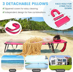 GYMAX Tanning Chair, 350lbs Beach Lounge Chair with Face Hole, Washable Pillow & Carry Strap, Adjustable Folding Chaise Lounge, Layout Chair for Outside, Patio, Poolside, Lawn (1, Pink)