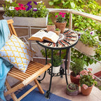 VINGLI Mosaic Outdoor Side Table, Accent Table, Ceramic Tile Top Black Iron - Image 2