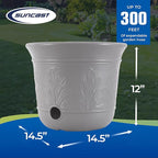 Suncast 300 Foot Heavy Duty 5 Gallon Decorative Plastic Hose Pot for Expandable and Lightweight Hoses, Ideal for Garden, Patio and Backyard Use