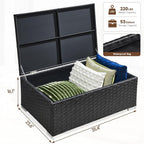 ONBRILL Outdoor Coffee Table with Storage, Rattan Storage Coffee Table with Internal Waterproof Bag, Low Side Table for Patio, Porch, Backyard, Poolside - Black
