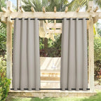 NICETOWN 2 Panels Outdoor Curtains for Patio Waterproof 108 inches Long, Windproof Thermal Insulated Top & Bottom Grommet Blackout Outdoor Drapes Cold & Heat Blocking for Porch, Natural, W52 x L108
