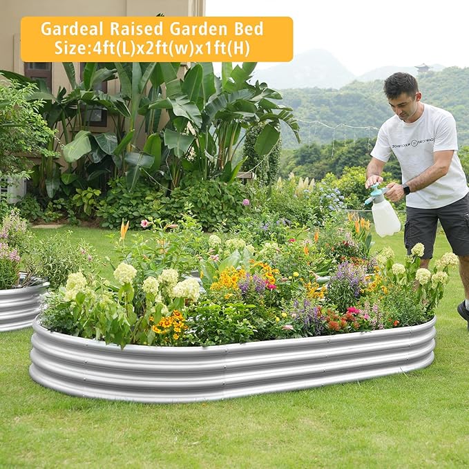 Garden Galvanized Raised Garden Bed Kit - Metal Planter Box for Vegetables/Herbs/Flowers, Heavy-Duty Steel Outdoor Garden Box with Reinforced Edges