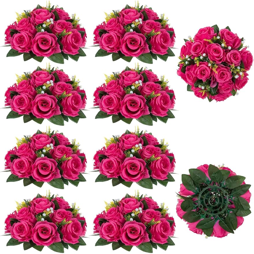 Artificial Silk Rose Flower Balls, 10 Pcs Hot Pink Centerpieces