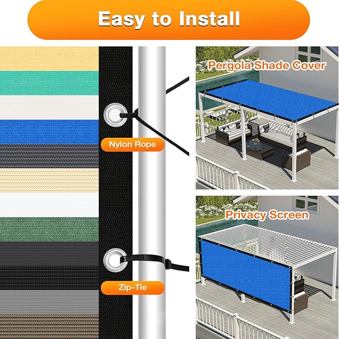 Artpuch Outdoor Pergola Shade Cover 5' X 10' Sun Shade Cloth with Grommets, 90% UV Protection Canopy Patio Privacy Screen (Customized Available) GN107, Blue
