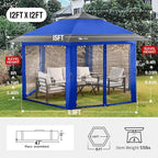 CROWN SHADES 12x12 Pop Up Gazebo with Mosquito Nettings, Patented Center Lock 6-Sided Portable Gazebo, 300D Silver-Coated Fabric UV Resistant, Pop Up Canopy Tent for Patio, Party, Blue&Light Grey