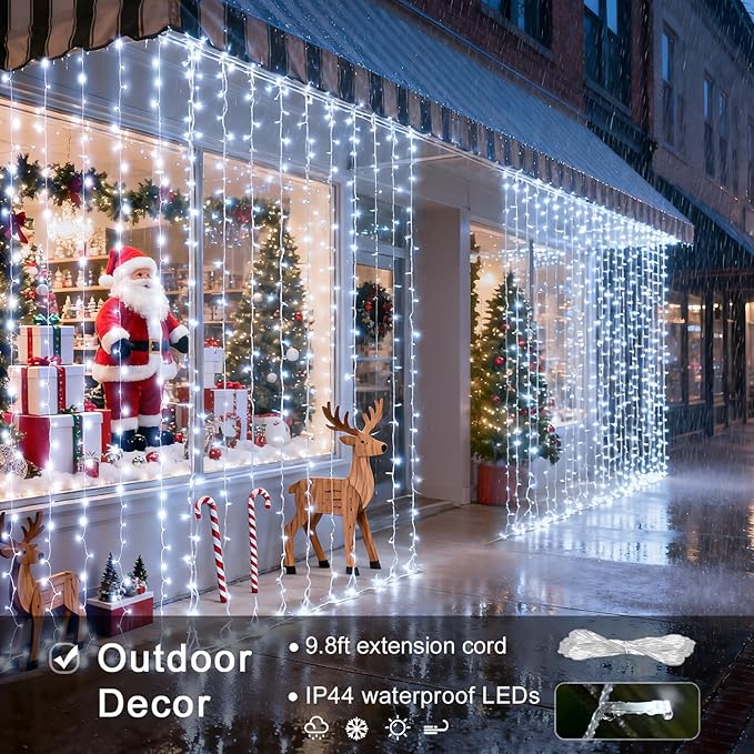 Curtain String Lights 900 LED Cool White Outdoor Waterproof 9.5 x 29.5 ft
