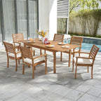 OC Orange-Casual Stackable Patio Dining Chairs Set of 6, Outdoor Acacia Wooden Chairs w/Armrest & Removeable Fabric Cushion, for Porch, Backyard, Garden, Indoor, Beige