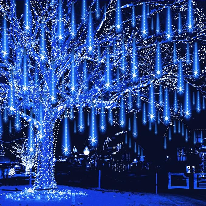 String Lights, 768 LED Blue Meteor Tubes, Waterproof for Outdoor Use