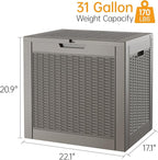 Outdoor Storage Box, Resin Deck Boxes Indoor and outdoor, Waterproof Storage Box Lockable Lid (Grey,31 Gallon)