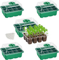 Bonviee 5-Pack Seed Starter Trays, Seed Starter Kit with Adjustable Humidity Dome and Base Indoor Greenhouse Mini Propagator for Seeds Growing Starting (12 Cells Per Tray, Green)