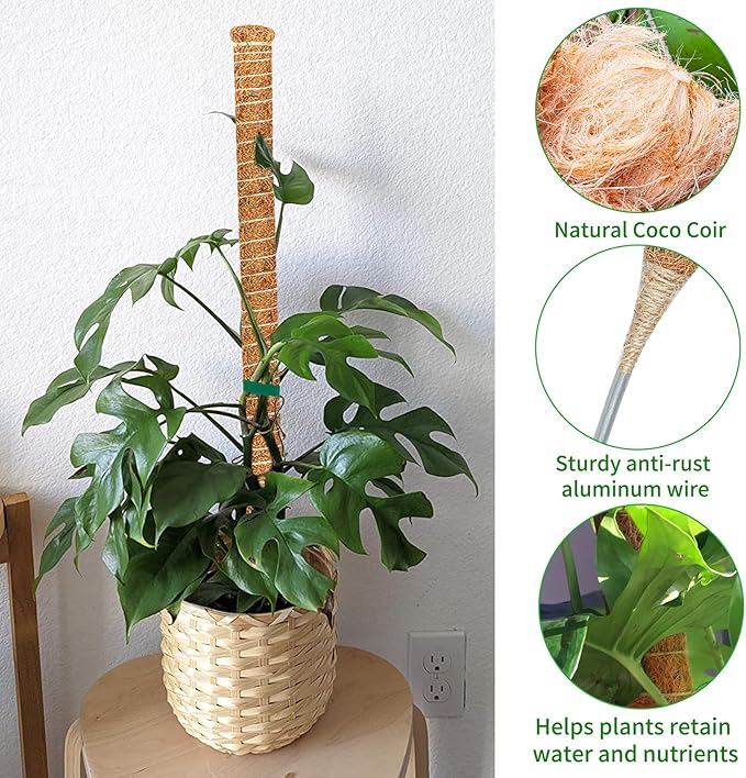 4 Pack 39 Inch Moss Pole Monstera Plant Support, Coir Moss Poles for Climbing Indoor Plants, Bendable Plant Stake Trellis for Potted Plant, Pothos, Philodendron