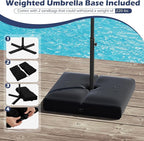 Tangkula 10ft Solar LED Patio Umbrella with Base, Offset Cantilever Outdoor Umbrella with 32 LED Lights, Infinite Tilt, 360 Degree Rotation, Crank Handle for Pool Deck Garden Backyard (Navy)