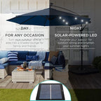 Best Choice Products 10ft Solar LED Offset Cantilever Hanging Market Patio Umbrella, 8 Sturdy Ribs, Easy Adjustment - Navy Blue