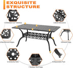 NUU GARDEN 60" Outdoor Dining Table with 2.09" Umbrella Hole, All Weather Cast Aluminum Outdoor Patio Table, 6-8 Person Rectangle Dining Table, Backyard Bistro Table for Garden, Poolside, Black