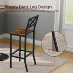 Bar Stools, Set of 2 Bar Chairs with Backrest and Footrest, 26" Tall Counter Bar Stools, Kitchen Breakfast Bar Chairs, Easy Assembly, for Dining Room, Rustic Brown BAHR0901N1