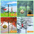 FEED GARDEN Adjustable Double Shepherds Hook for Outdoor with 5 Prong Base 63 Inch Heavy Duty Two Sided Bird Feeder Pole for Hanging Plant Baskets, Solar Light Lanterns, Wind Chimes