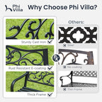 PHI VILLA 50-Inch Cast Iron Steel Frame Garden Bench Outdoor Patio Bench Chair w/Floral Design Backrest, Slatted Seat for Park, Yard & Porch, Black