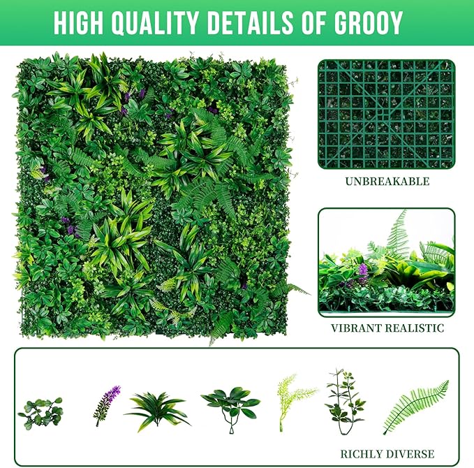 Artificial Boxwood Hedge Panels, 12 Pieces 20x20 Inch HDPE Greenery