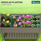 YITAHOME 43.3x17.7x34 in Elevated Garden Bed 2pcs, Outdoor Plastic Planter Box with Wheels, Legs, Drain Plug, and Storage Shelf for Plants, Vegetables, Flowers, Herbs, Light Brown