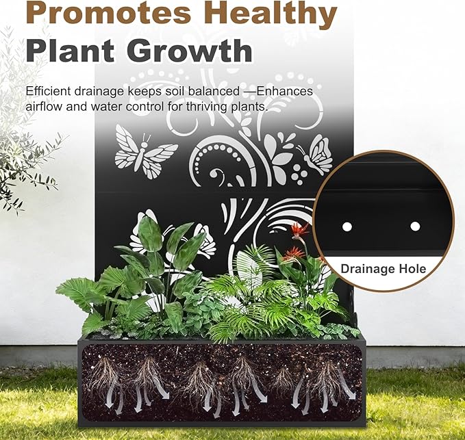 Metal Raised Garden Bed with Trellis & Privacy Screen, 71"x40"x11.8" Galvanized Freestanding Planter Box for Patio Balcony, Modern Planter with Drainage for Climbing Plants, Flowers & Vegetable