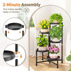 LASZOLA 5 Tiered Folding Tall Plant Stand Indoor for Multiple Large Planter, Heavy Duty Metal Adjustable Flower Rack for Narrow Corner, Sturdy Vertical Spiral Shelving Holder for Modern House, Black