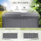 Greesum 100 Gallon Resin Deck Box Large Outdoor Storage with Cushions for Patio Furniture, Garden Tools, Pool Supplies, Weatherproof and UV Resistant, Lockable,Gray