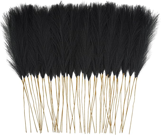 Artificial Pampas Grass Plumes, 50 Stems, 21.6 Inch, Black Faux Decor