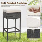 Tangkula 5 Piece Outdoor Rattan Bar Set, Patio Bar Furniture with 4 Cushions Stools and Smooth Top Table with Hidden Storage Shelf, Outdoor Conversation Set for Poolside, Backyard, Lawn (Grey-White)