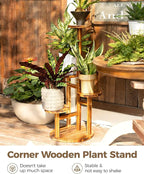 Bamworld Plant Stand Indoor Plant Shelf 4 Tier Wood Plant Stand for Multiple Plants Tall Corner Plant Stands for Outdoor Round Flower Stand Plant Holder for Living Room Patio Garden Balcony Brown