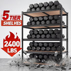 REIBII 2400LBS Storage Shelves 5 Tier Garage Shelving Heavy Duty, Adjustable Metal Shelving, Garage Shelves for Basement, Warehouse, Pantry, Closet, Kitchen 72" H x 35.55" W x 16" D, Black, 3 Pack