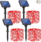 btfarm 4 Pack Solar String Lights Outdoor - 320LED 132FT Solar Fairy Lights Outside Waterproof 8 Modes, Copper Wire Solar Powered Twinkling Lights for Tree Garden Christmas Wedding Party Decor, Red