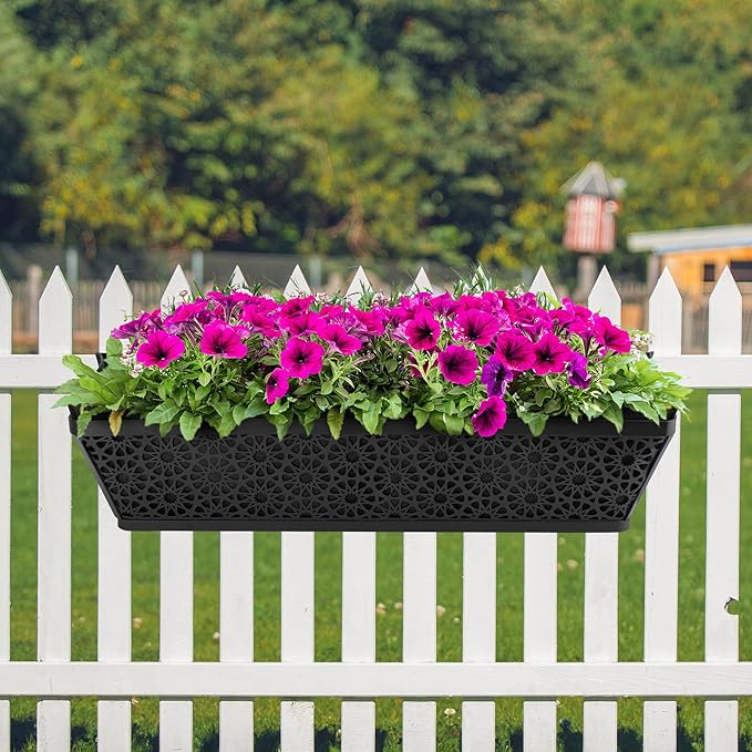 Adnee 4 Pcs 30 Inch Fabric Plant Window Box Liners-Rectangular Non-Woven Planter Basket Liner-Black Felt Flower Hanging Basket for Outdoor Garden Wall Hanging Planter Flower Vegetables