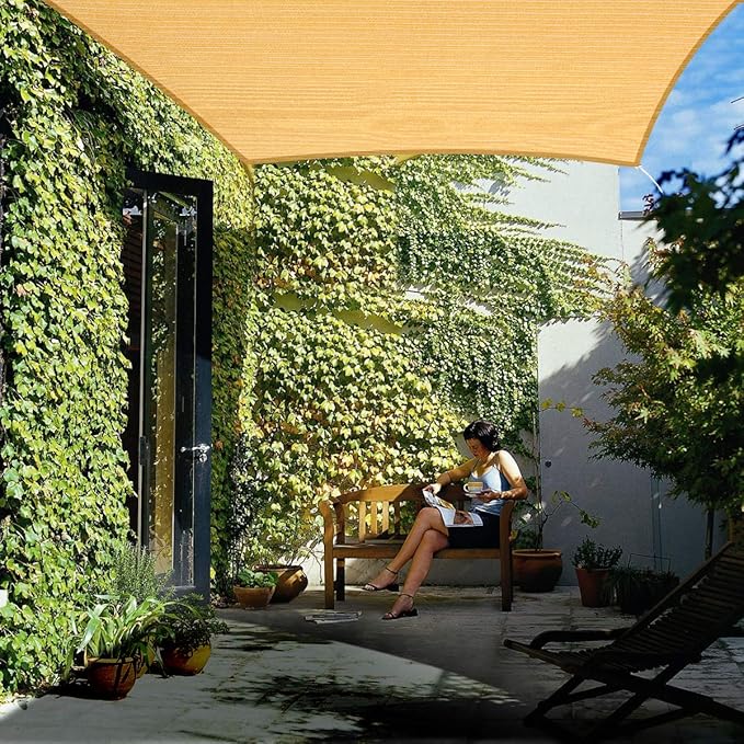 Eden's Decor Straight Flat-Edged Sun Shade Sail Rectangular 18' x 20' Wheat UV-Blocking Outdoor Canopy Fabric Cloth Awning for Pergola Patio Garden Backyard Custom Size