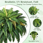 MARTINE MALL 2Pcs 48'' Fake Ferns Artificial Ferns for Outdoors Look Real, 88 Branches Large Faux Boston Fern for Outdoor Planter Realistic UV Resistant Hanging Artificial Fake Plants for Porch Patio