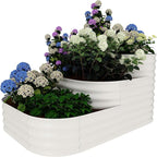 Galvanized Raised Garden Bed Kit - 61x42x31 in Outdoor Planter Box for Vegetables, Herbs, Flowers. Modular 3-in-1 Raised Garden Beds Outdoor with Open Base, Garden Box for Deep Root Growth, White