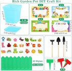 Elcoho 36 Set Garden Plastic Pot Craft Kit Plant Spring Craft Kits for Kids Flower Pots with 150 Foam Stickers 36 Labels 24 Certificate of Awards 3 Tools Planting Growing Kit for Kids, Mixed Colors