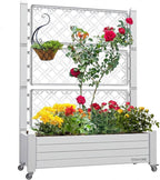 YITAHOME 43.3x17.7x61 in Planter Trellis Box with Wheels & Drain Plug, Outdoor Resin Raised Garden Bed for Climbing Plants, Large Weather-Resistant Design, Grayish-White