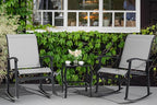 Vongrasig 3 Piece Outdoor Rocking Bistro Set, Textilene Fabric Small Patio Furniture Set, Front Porch Rocker Chairs Conversation Set with Glass Table for Lawn, Garden, Balcony, Poolside (Light Gray)