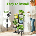 Plant Stand Indoor Outdoor, 5 Tier Corner Metal Flower Display Holder Shelf, Folding Tall Rack for Patio Balcony Porch Garden Living Room House, Heavy Duty Wrought Iron Plant Shelf- BlackWave