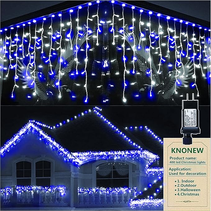 String Lights 400 LED 33ft Blue and White Outdoor Christmas Lights