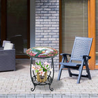 Outdoor Side Table Round Small Mosaic Patio Accent Indoor End Plant Metal Coffee Tea Table for Yard Porch Garden Patio Living Room, Bedroom(Hummingbird Style,14 Inch)