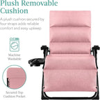 Best Choice Products Oversized Zero Gravity Chair, Folding Outdoor Patio Recliner, XL Anti Gravity Lounger w/Removable Cushion, Cup Holder, Side Tray, 350lb Capacity - Pink