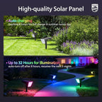 Philips 6 Packs Solar RGBW Spot Lights Outdoor, 18 LED Solar Powered Landscape Lights, 9 Lighting Modes Color-Changing Dusk to Dawn Waterproof Pathway Spotlights for Garden Trees Halloween Christmas