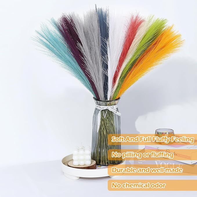 Artificial Pampas Grass Stems 90 Pcs Rainbow Colors 21.7 Inch Faux