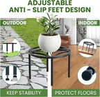 TOSKING Heavy Duty Metal Plant Stand for Indoor Outdoor, 10.2" Rustproof Wrought Iron Potted Plant Holder with 4 Adjustable Feet, Modern Geometric Pattern Round Rack for Drink Dispenser, Black