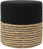 REDEARTH · Cylindrical Pouf Ottoman - Braided Pouffe Accent Sitting Round Footrest for Living Room, Bedroom, Nursery, kidsroom, Patio, Gym; 70% Cotton 30% Jute, (14.5X14.5X16; Black Natural)