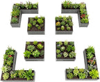 A ANLEOLIFE Set of 8,18 Inch Tall Quartz Grey Raised Garden Beds Kit, L-Shaped & Square Metal Planters –Ideal for Structured Backyard Layouts.