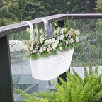 HowRU Metal Iron Flower Pots for Railing Fence Hanging Bucket Pots(5 Pcs) and Hanging Flower Pots Metal Iron Bucket Planter(10 Pcs) (White)
