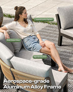 Outdoor Patio Furniture Set, 4 Piece Half Moon Aluminum Patio Conversation Sets Curved Sofa with PE Rope, All-Weather Sectional Furniture Set with Modular Coffee Table & Cushions, Gray